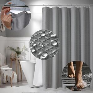 Fabric Shower Curtain 38pc Set: Grey New